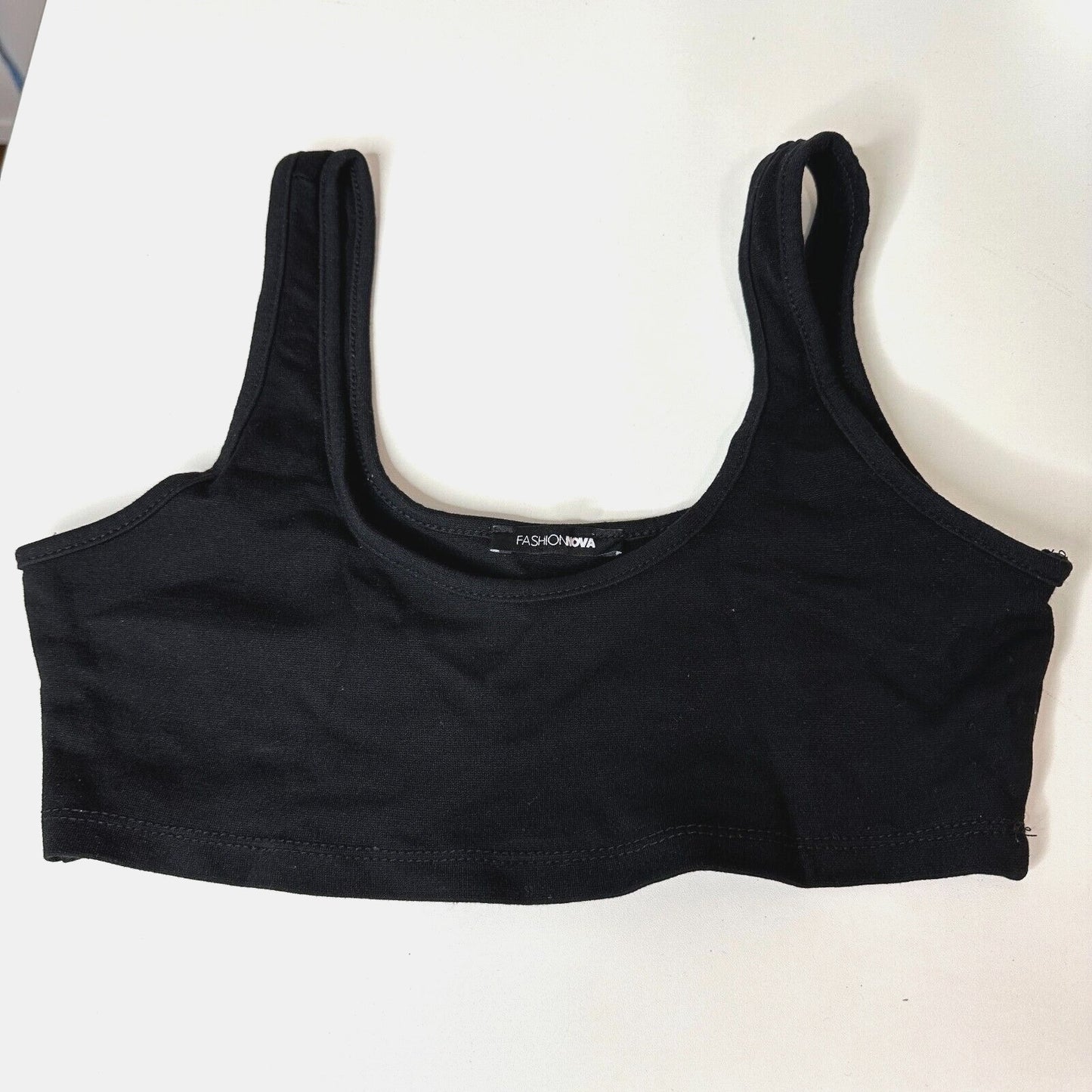 Fashion Nova Jet Black Stretch Square Neck Crop Tank Top Bralette Extra-Small XS