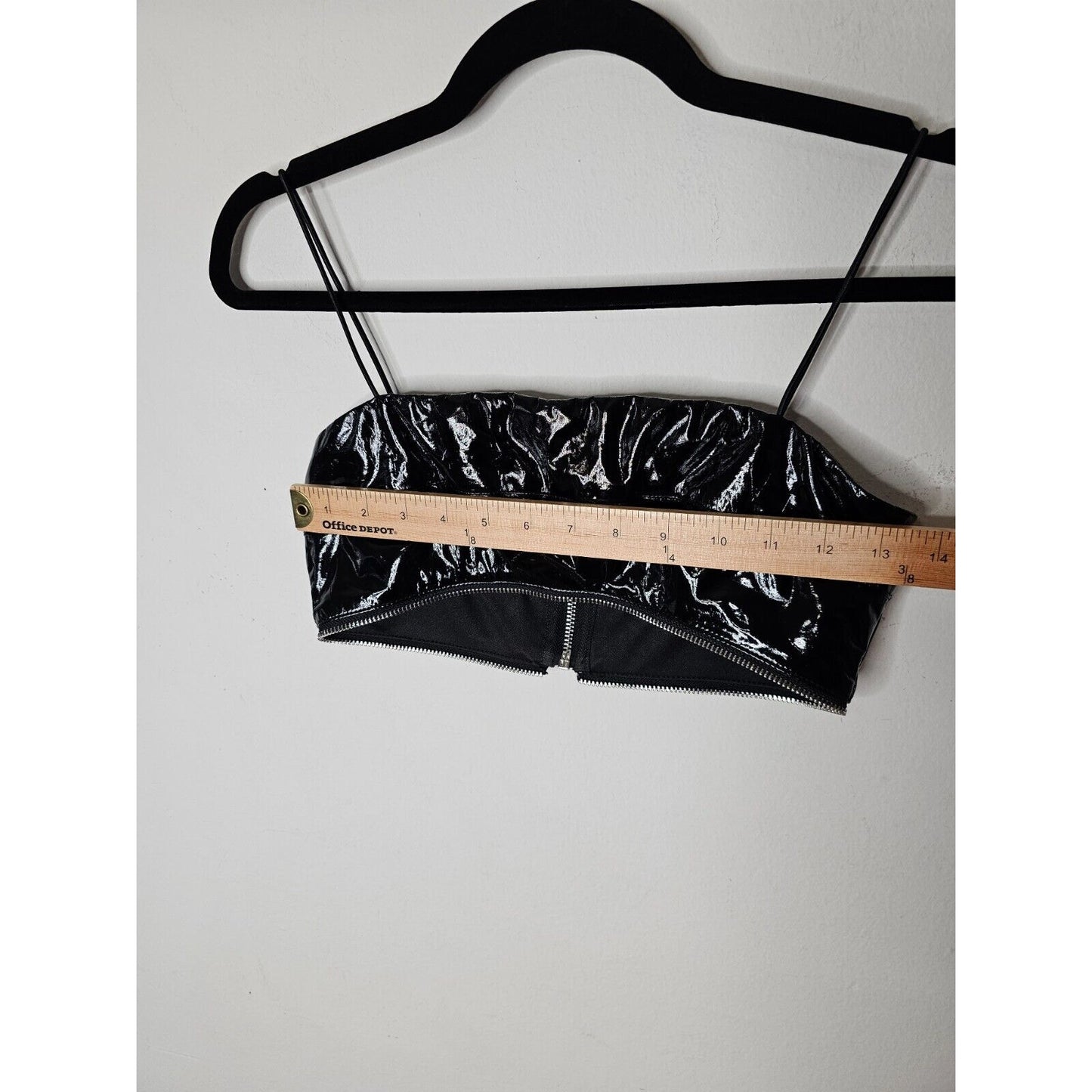 I. Am. Gia. Black Isla Patent Leather Bralette Spaghetti-Strap Zipper Detail XS