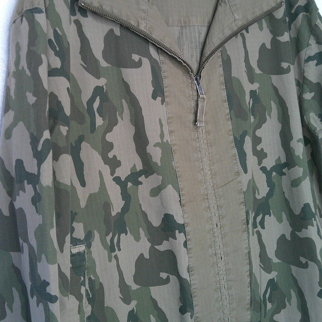 James Perse Army Green Tan Camo Print Zip Band Neck Long Sleeve Jacket 4 / XL