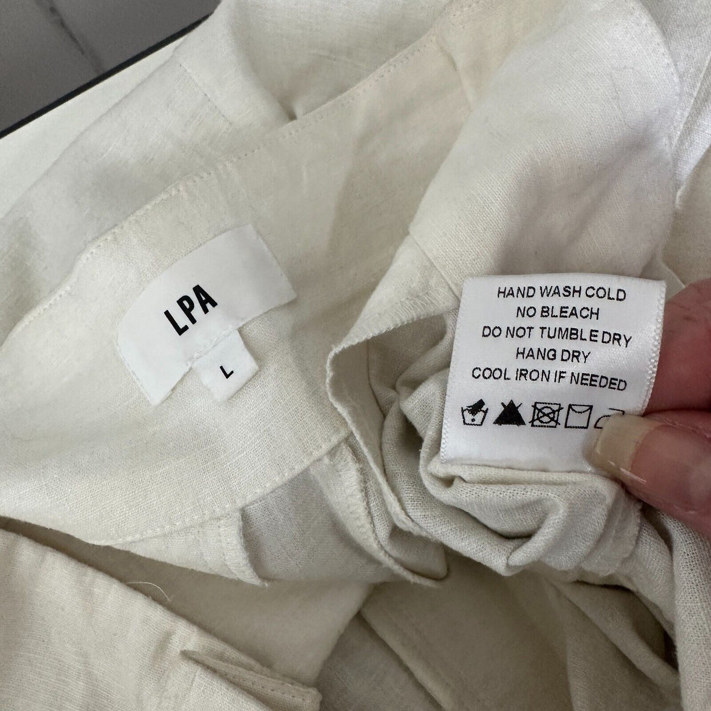 LPA Off White Linen Wide Leg Paperbag High Waist Self Tie Pleated Trousers L