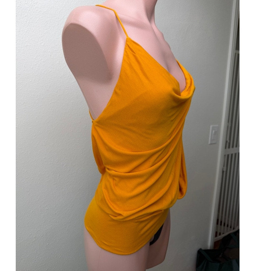BCBGMAXAZRIA Orange Simone Flame Drape Open Criss Cross Tie Back Summer Top XS