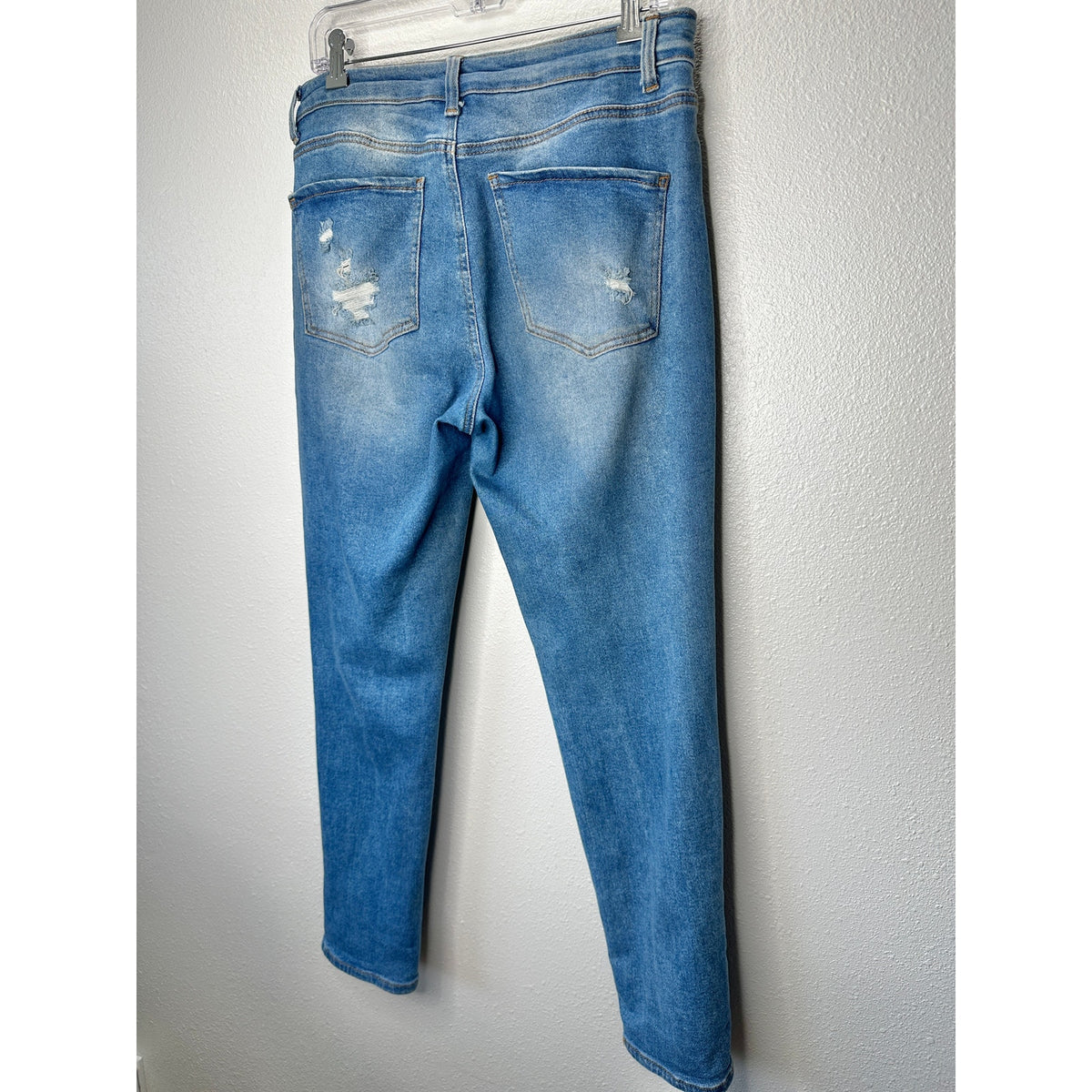Wax Jean Collection Medium Wash Distressed Holes Boyfriend Denim Jeans 30