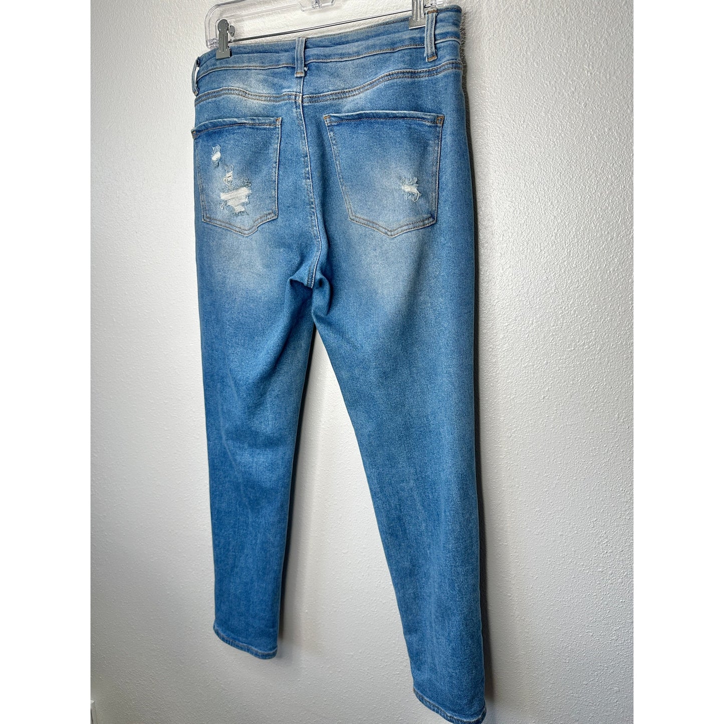 Wax Jean Collection Medium Wash Distressed Holes Boyfriend Denim Jeans 30