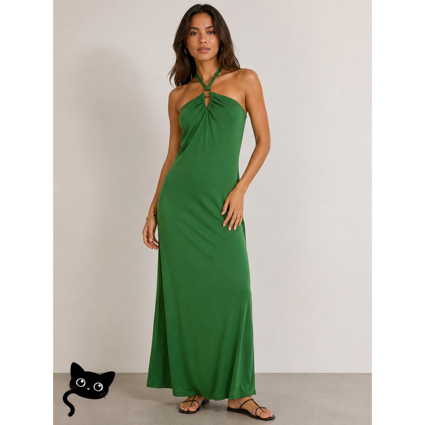 Zara Emerald Green Strapless V-Neck Keyhole Halter Top Tie Back Maxi Dress M