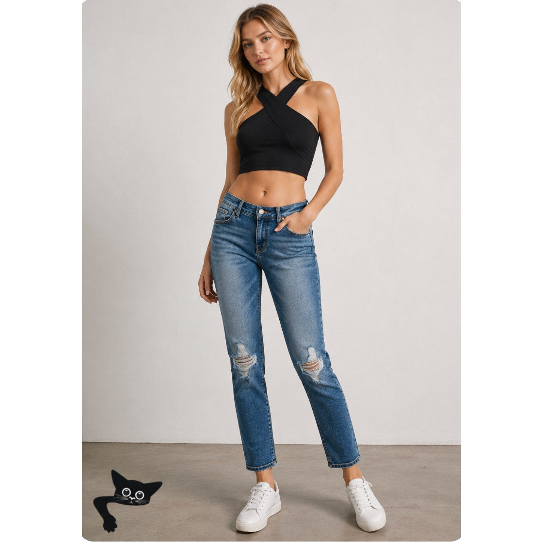 Free People Medium Wash Distressed Knee High Waist Skinny Jeans 29