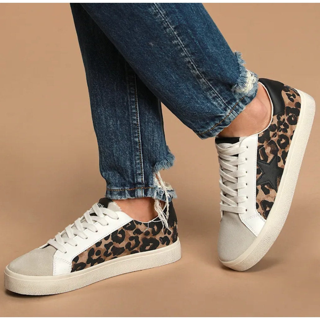 Steve Madden Philip Leopard Print Leather Sneakers Black Brown White 5