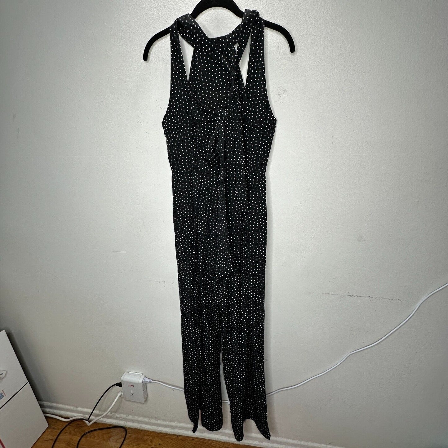 Audrey Halterneck Black White Polka Dot Open Tie Back Pleat Wide Leg Jumpsuit S