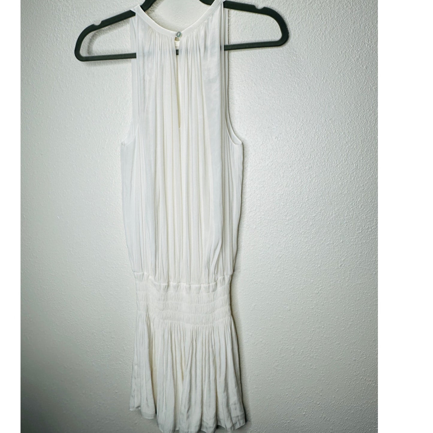 Ramy Brook White Paris Sleeveless High Neck Ruched Smocked Waist Mini Dress S