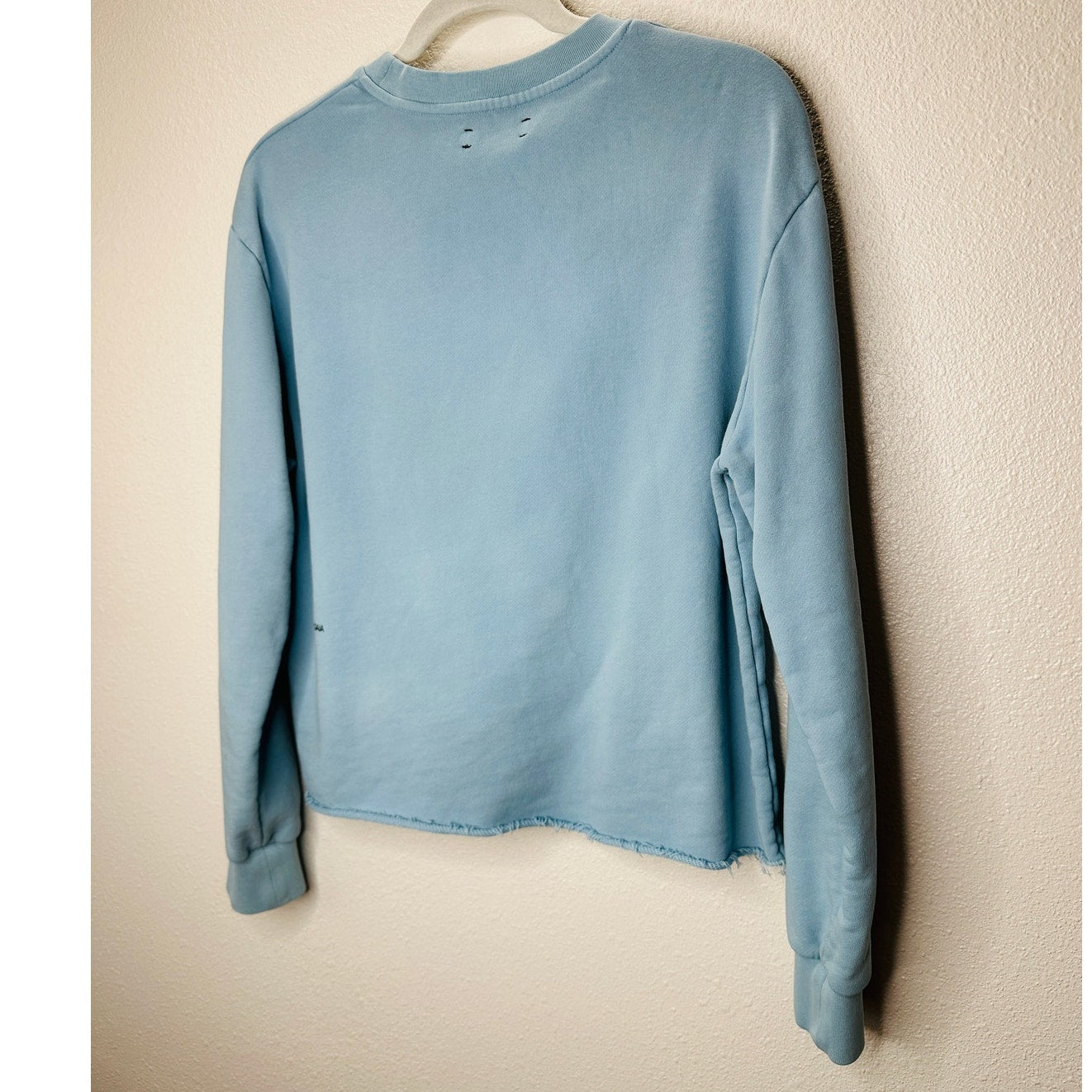 Pangaia Light Blue Long Sleeve Raw Cut Cropped Hem Round Neck Sweater S