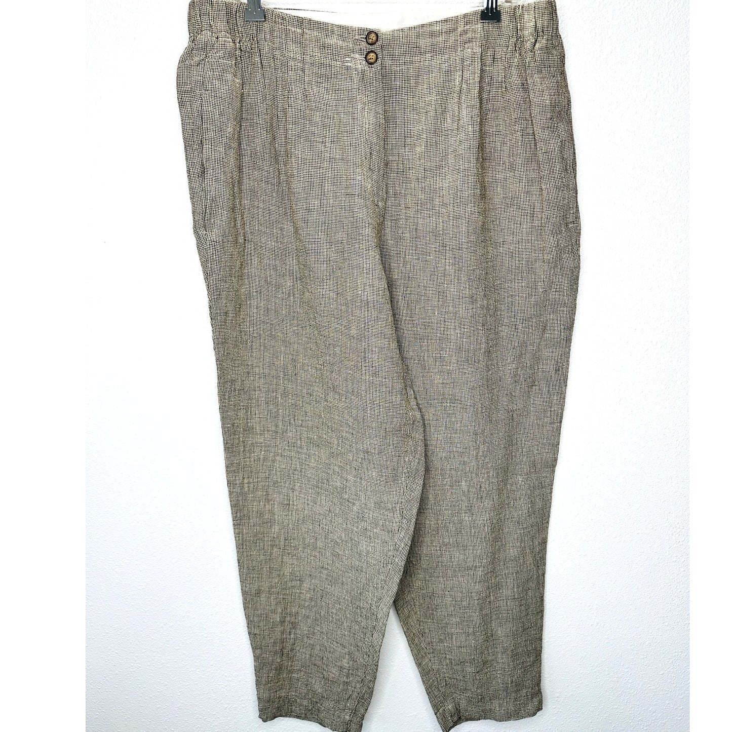 Poetry Brown & Cream Houndstooth cinch Waist Cropped Linen Trouser Pants 12