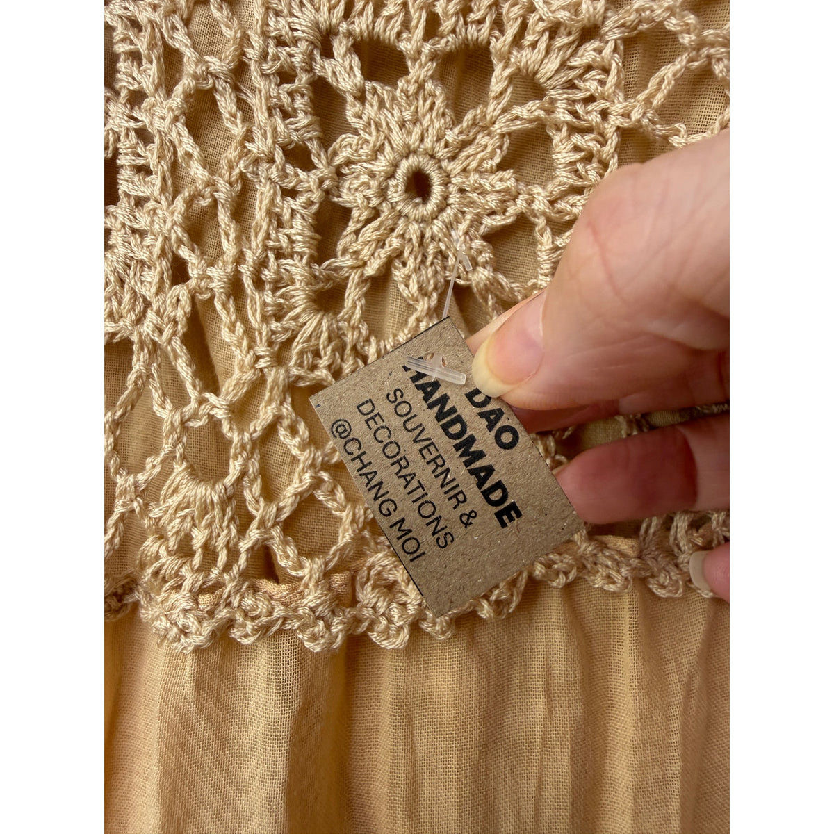 GUC Beige Crochet Waist Cotton Tiered Maxi Skirt Women
