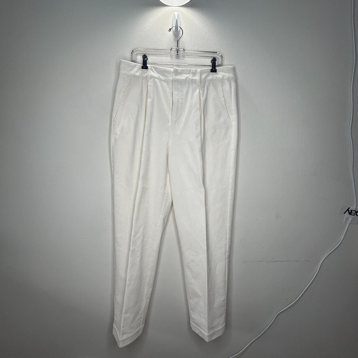 Ganni Cream Pleated Front Crease High Waist Corduroy Zip Trouser Pants 42