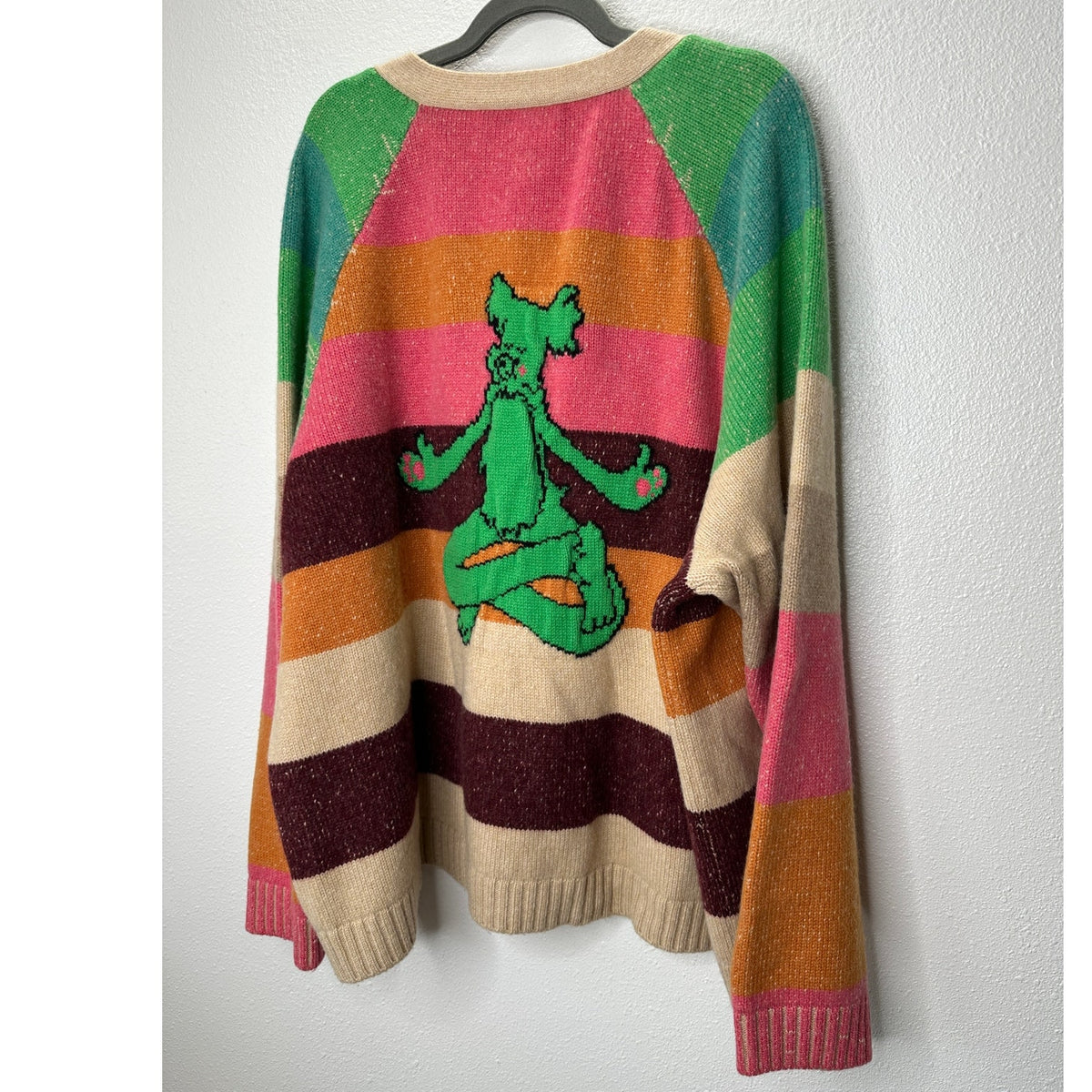 The Elder Statesman Enlightened Bear Striped Cashmere Cardigan L
