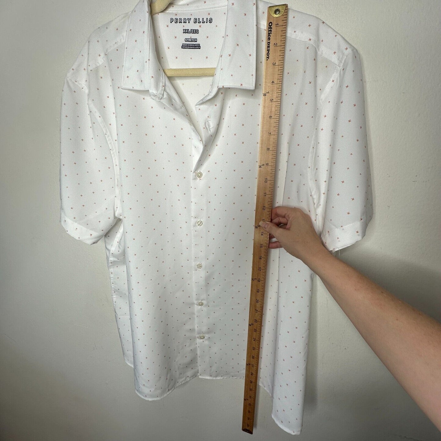 Perry Ellis White Rust Tan Arrow-Dot Print Short Sleeve Button Front Shirt XXL