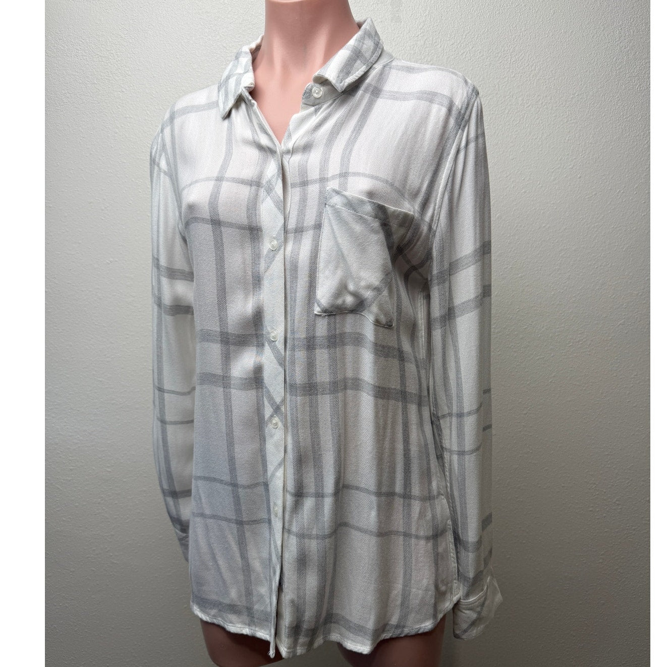 Rails Hunter Shirt White Fog Gray Plaid Button Front US S