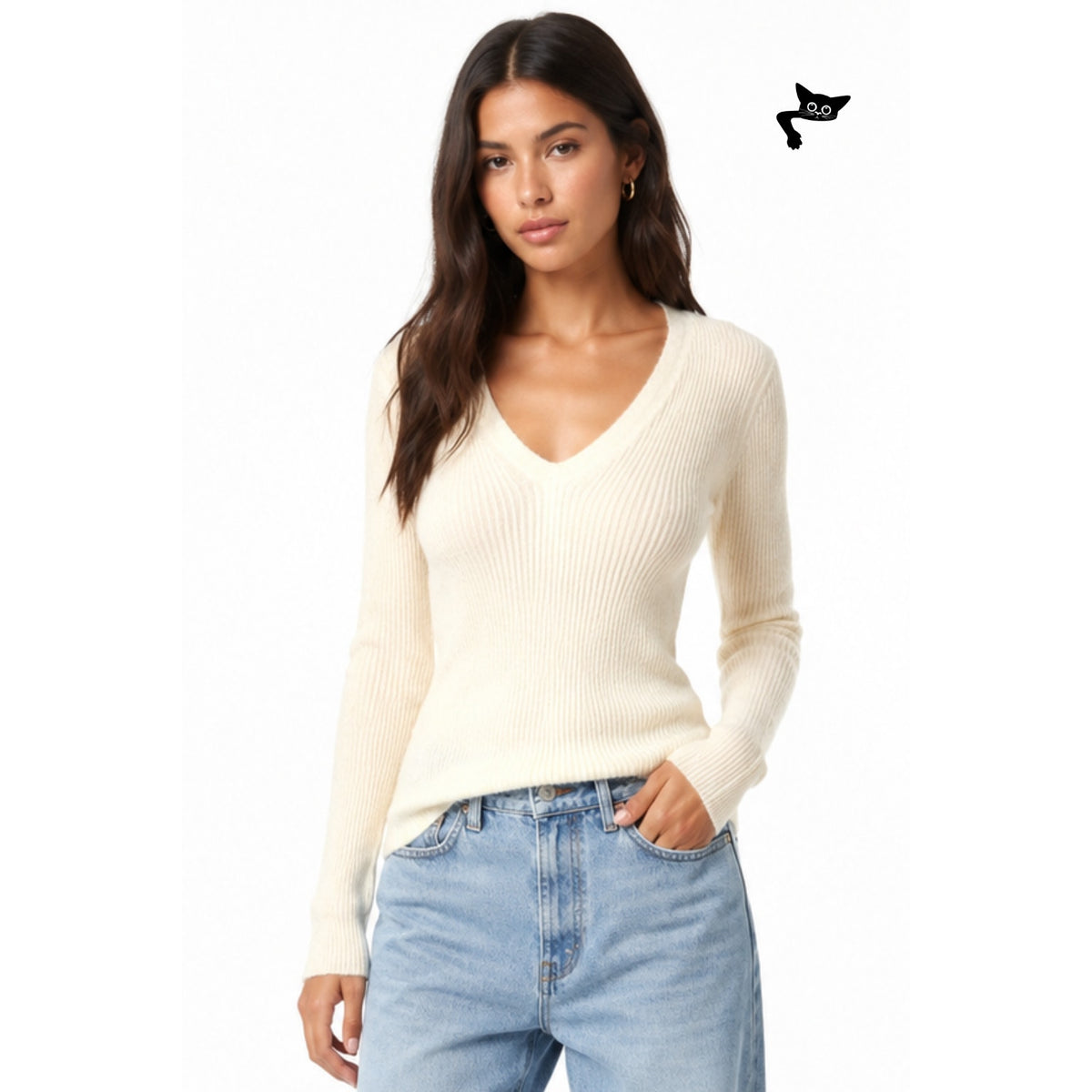 Rag & Bone Ribbed V Neck Sweater Women US S Cream