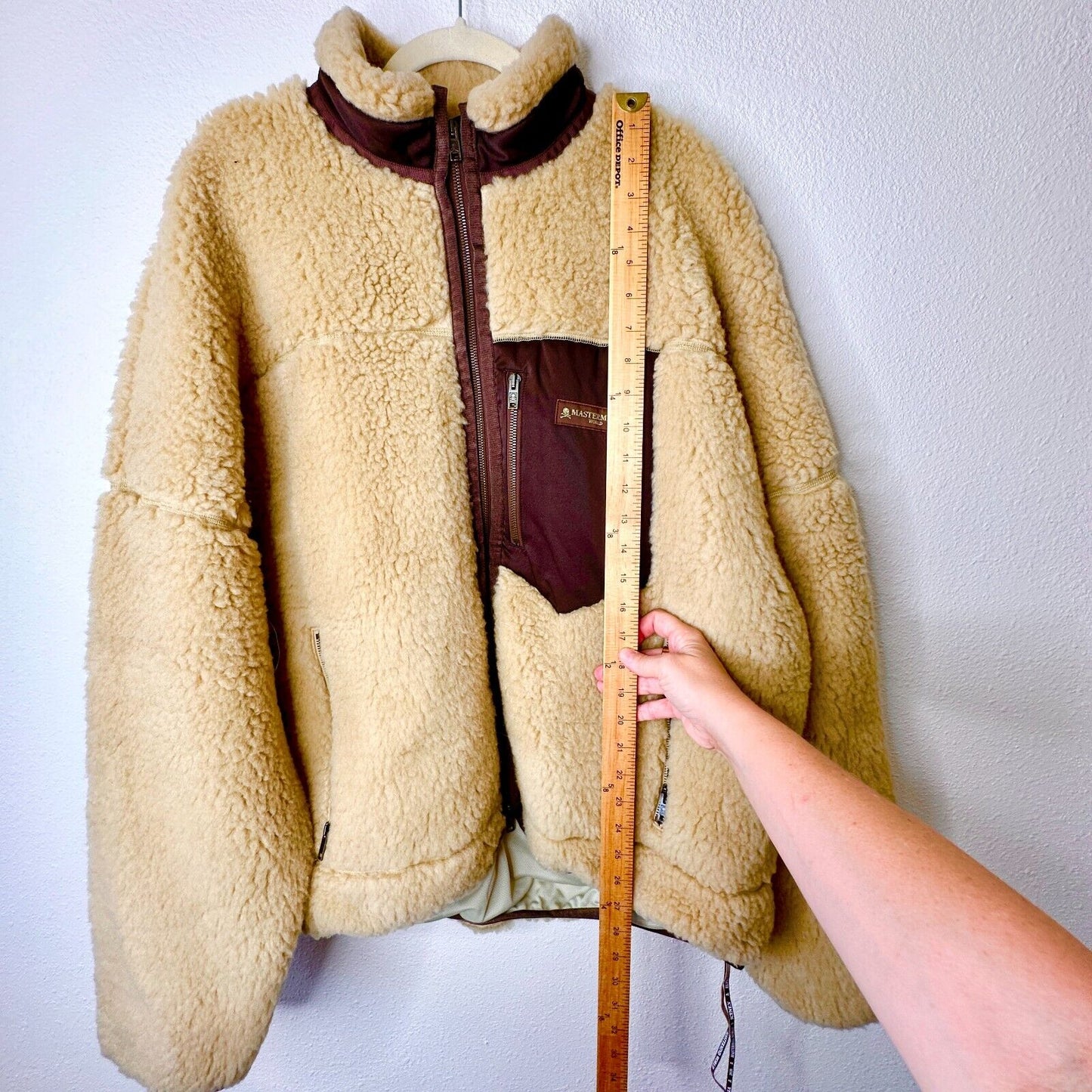 NWT Mastermind World Beige & Brown Cashmere Sherpa Jacket Skull & Crossbone Back