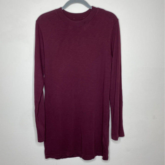 Cotton Citizen Tokyo Eggplant Crew Neck Long Sleeve Cotton Mini Shirt Dress S