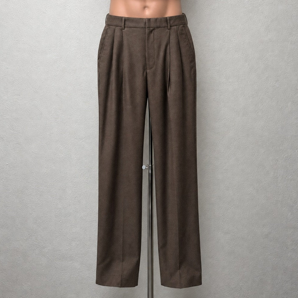 California Arts Brown Wool Pleated Trousers Men 34