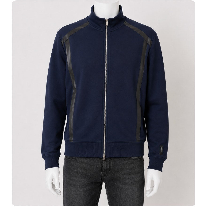3.1 Phillip Lim Dark Navy Blue Track Jacket Zip Front Black Stripe Piping Medium