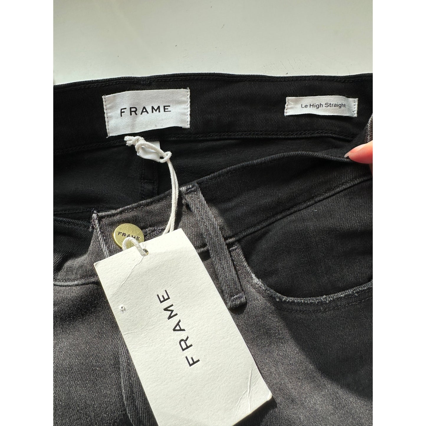 NWT Frame Le High Straight Jeans Black Raw Hem Women's 27