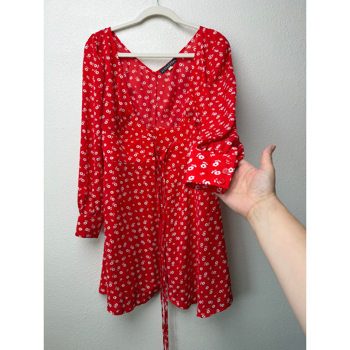 ALEXACHUNG Red Floral Wrap Mini Dress Women US 2