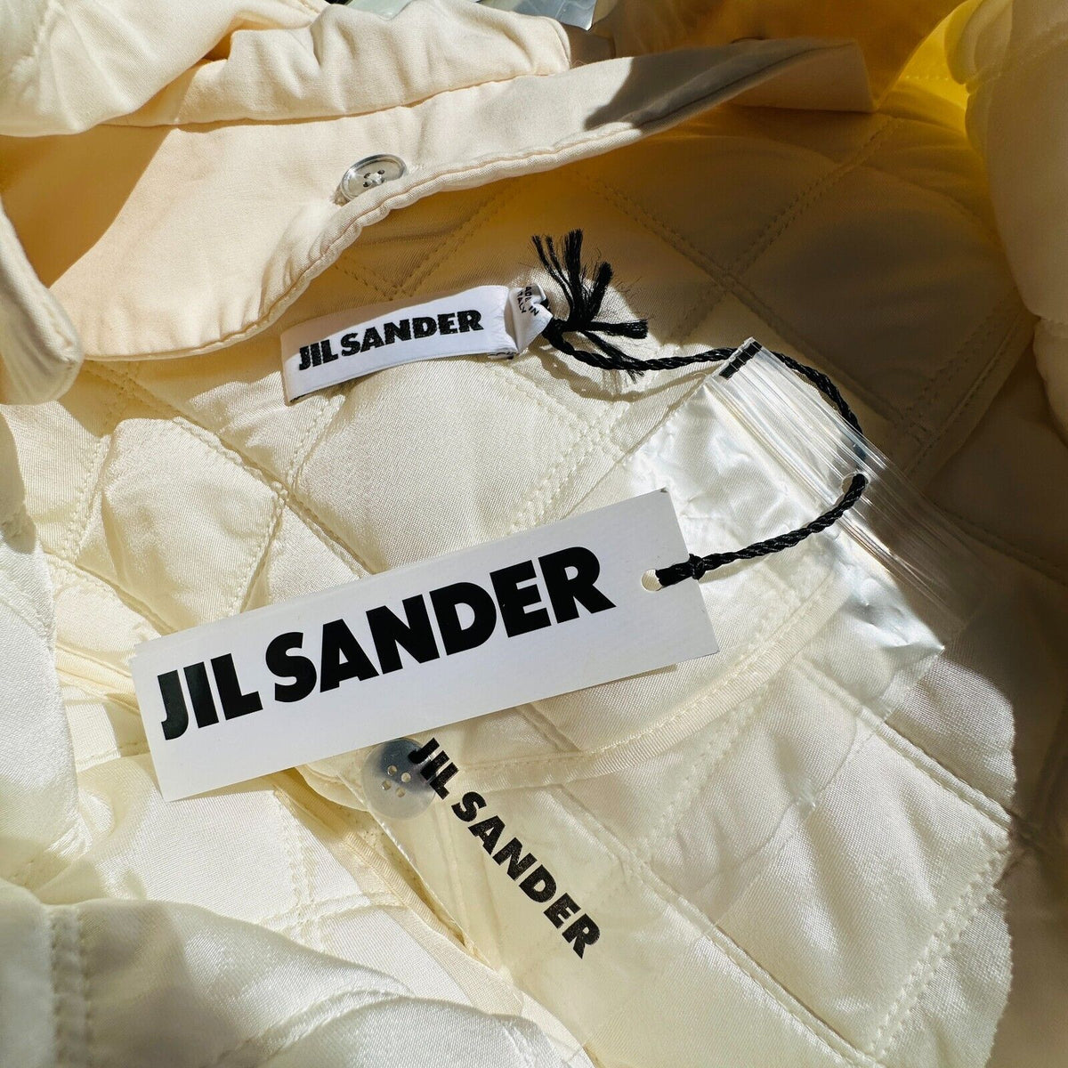 Jil Sander Eggshell Cream Goldfish Long Line Quilted Front Zip Hooded Jacket 36
