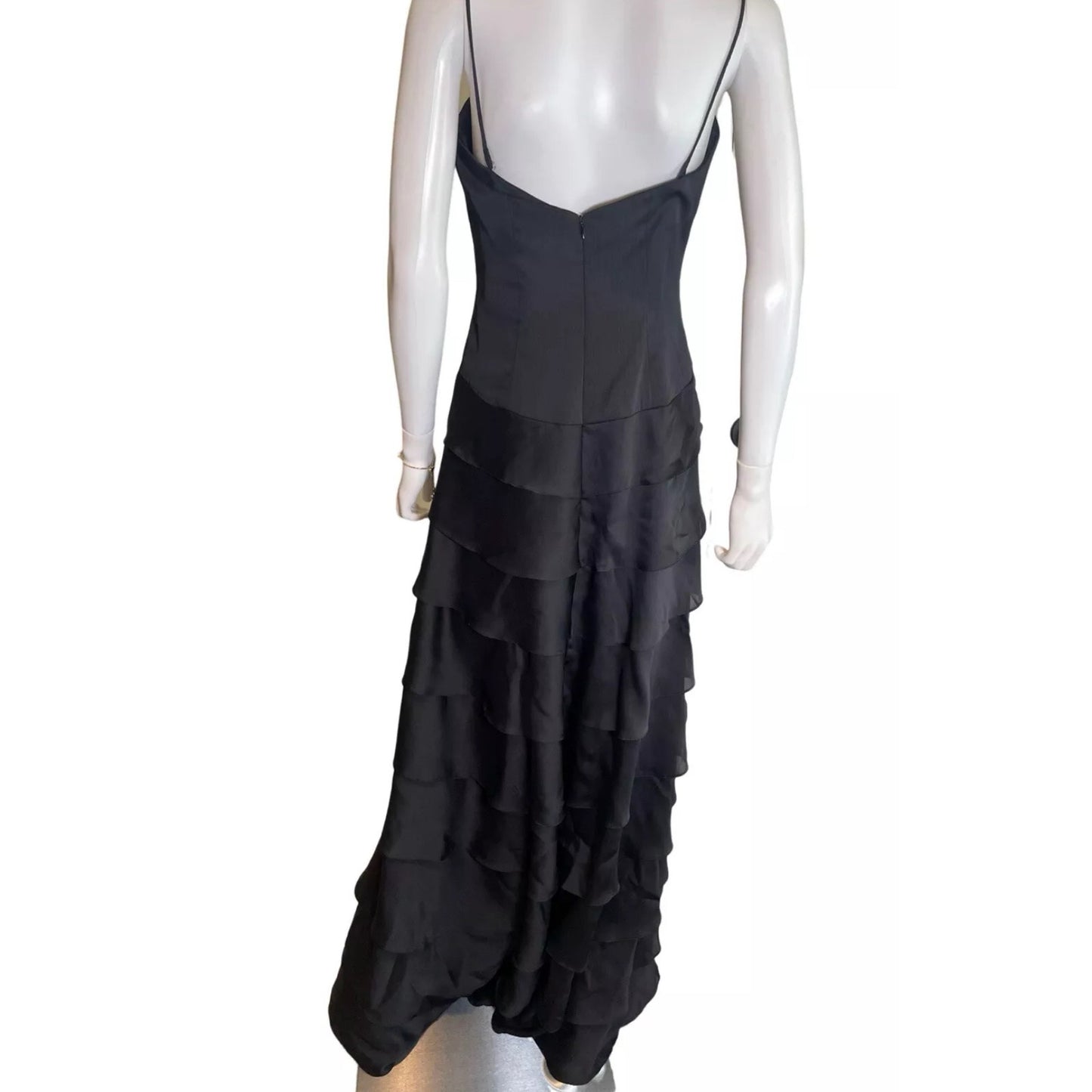 Lazaro Black Sleeveless Corset Boning Tiered Maxi Dress 10