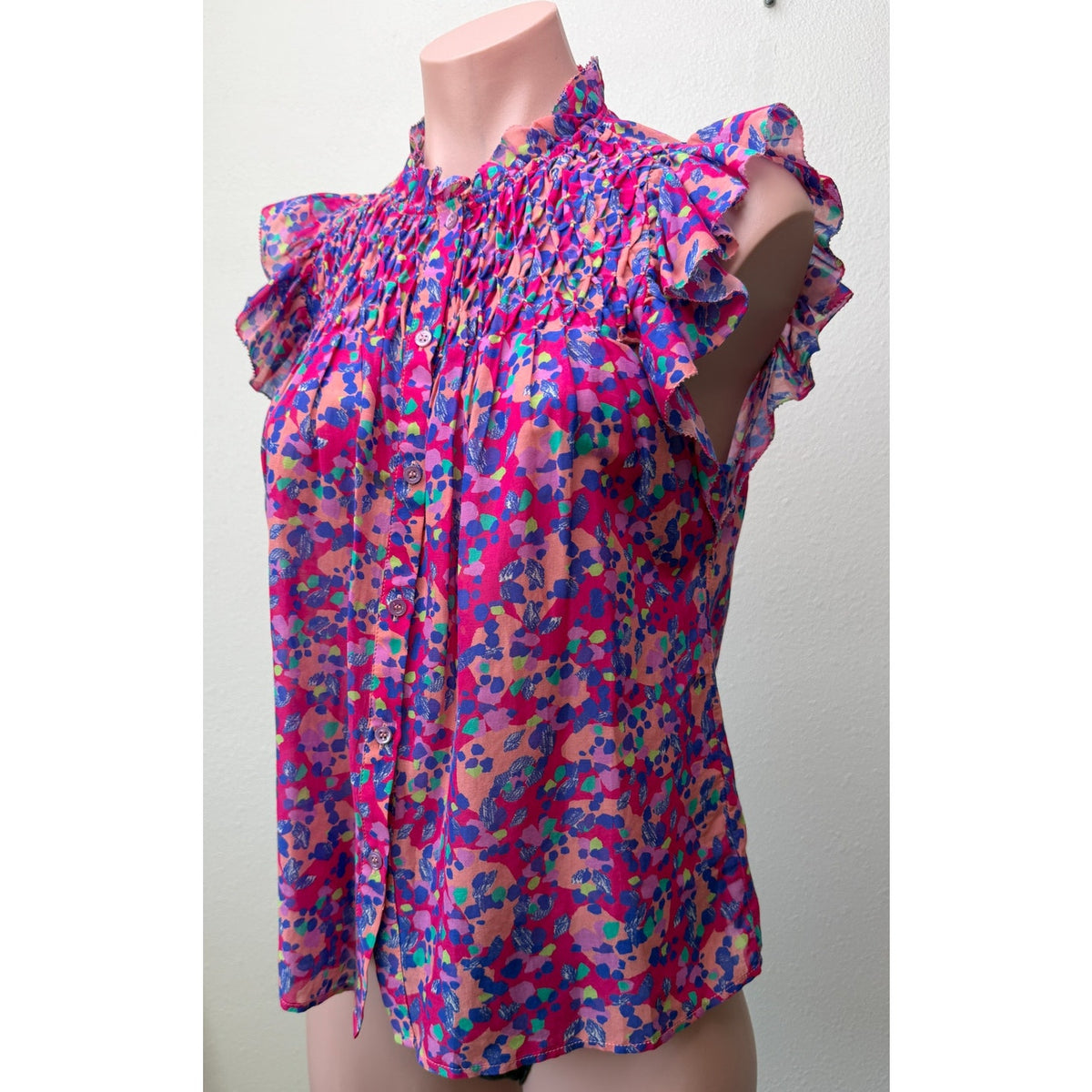Caballero Evelyn Multi Dot Ruffle Top Women XS Pink