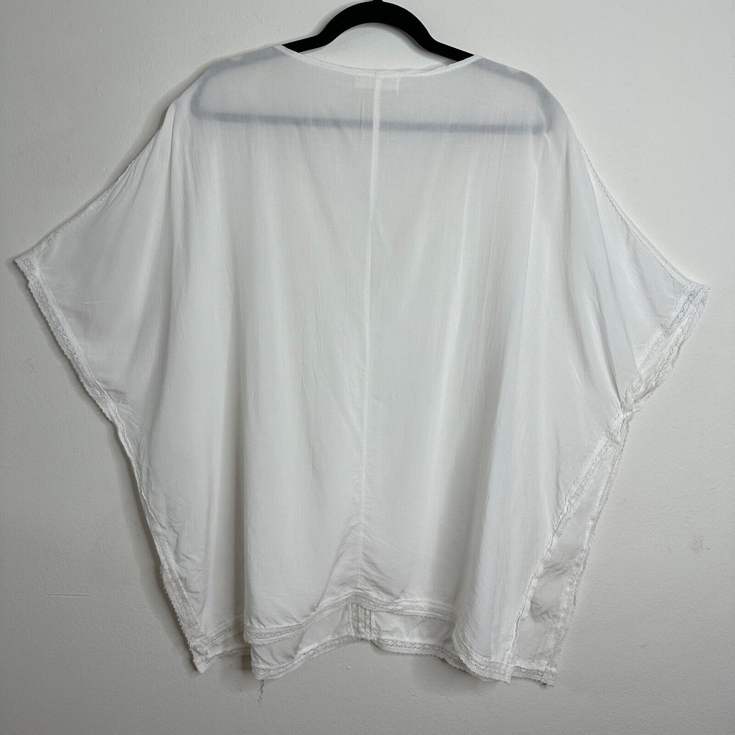 Himone White Sleeveless V-Neck Crochet Lace Trim Boxy Top Beach Coverup OS