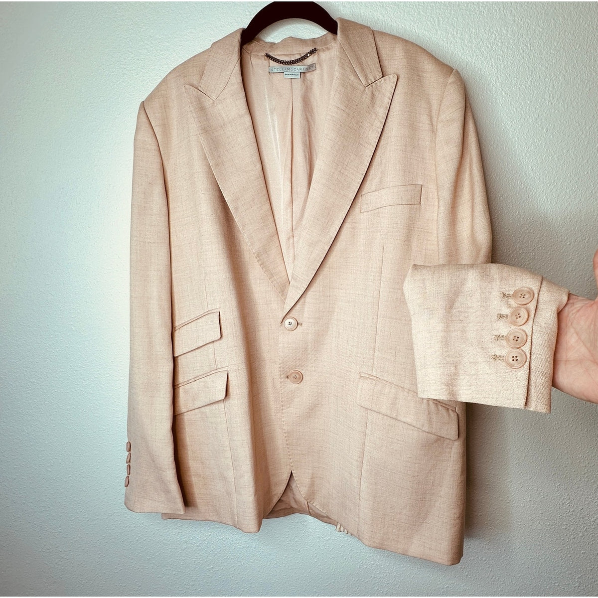 Stella McCartney Light Peach Front Button Viscose Linen Blazer Jacket 42