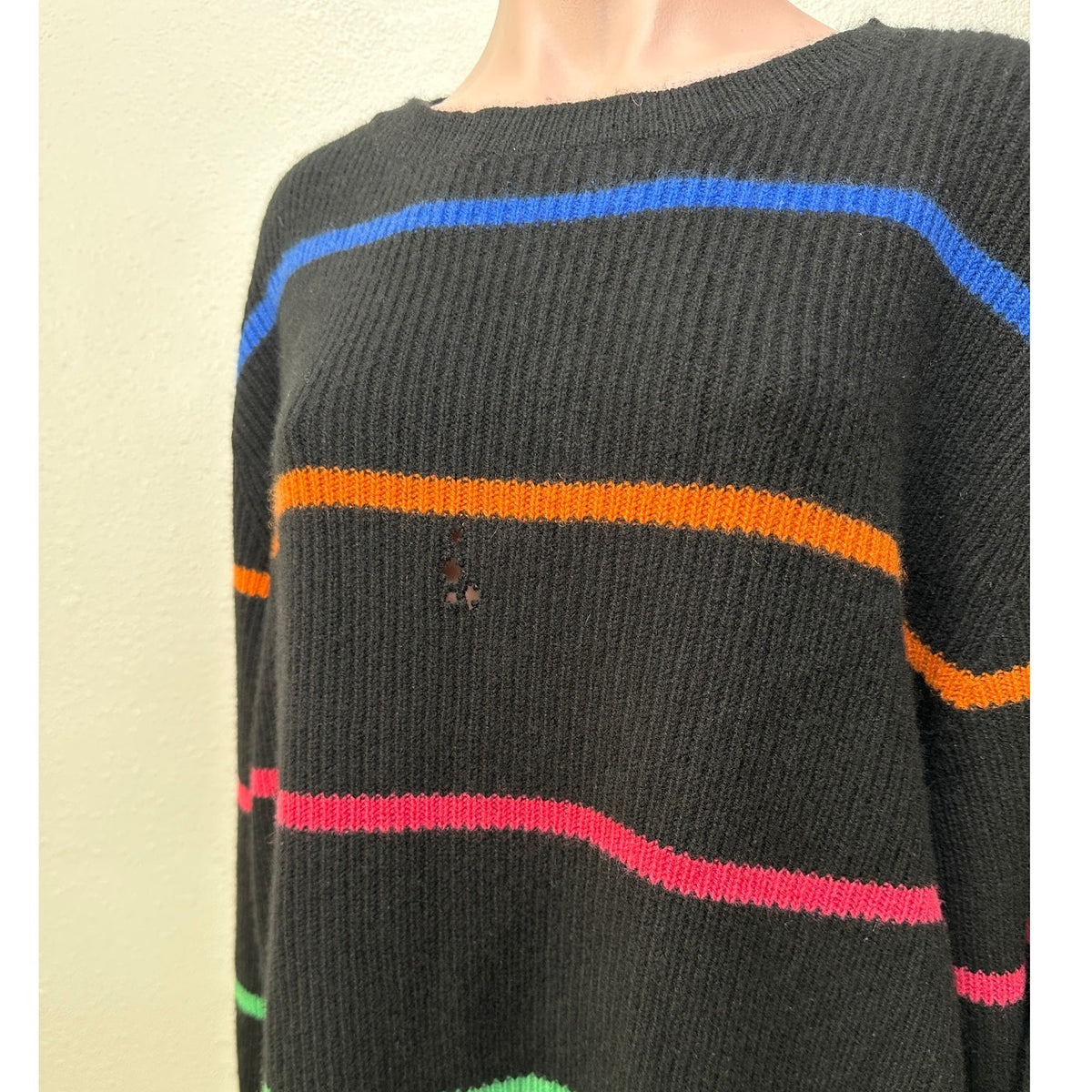 The Elder Statesman Black Multicolor Stripe Cashmere Sweater M