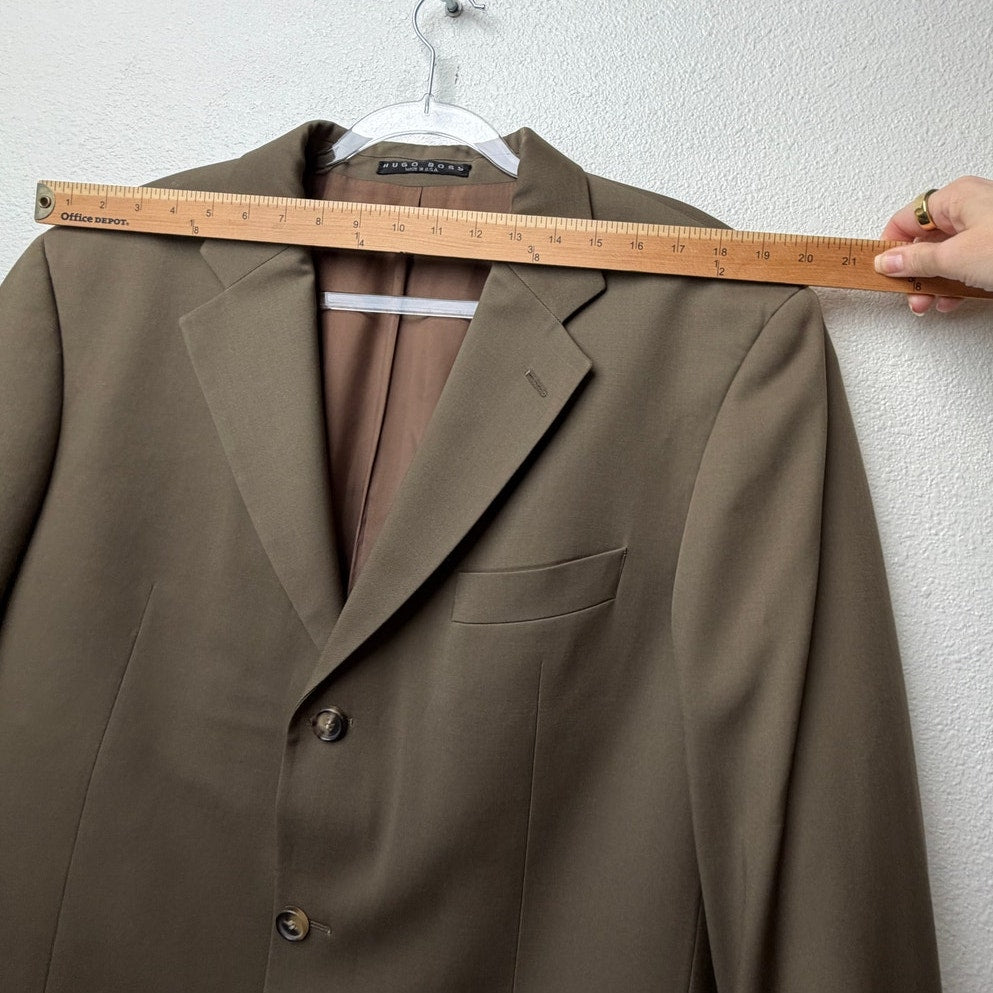 Hugo Boss Men’s Olive Green Super 100 3-Button Blazer Jacket