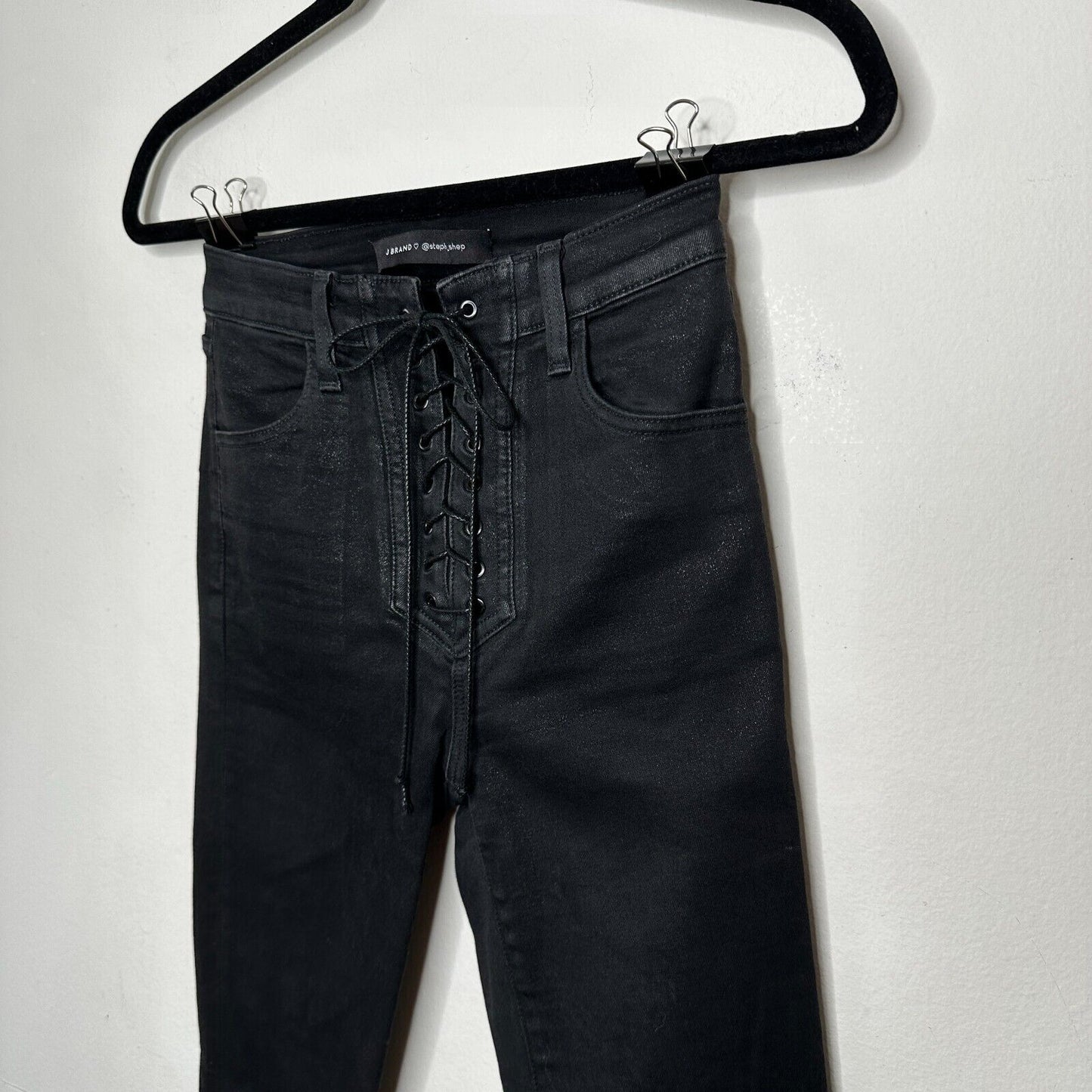 J Brand Steph Shep Charcoal Black High-Rise Laced Up Skinny Jean Vendetta 25
