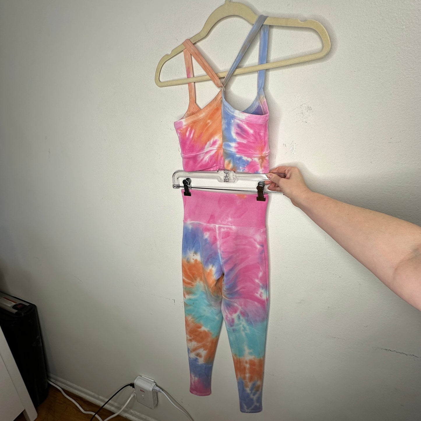 Chaser Pastel Pink Blue Orange Tie Dye Yoga Pants & Matching Sports Bra XS