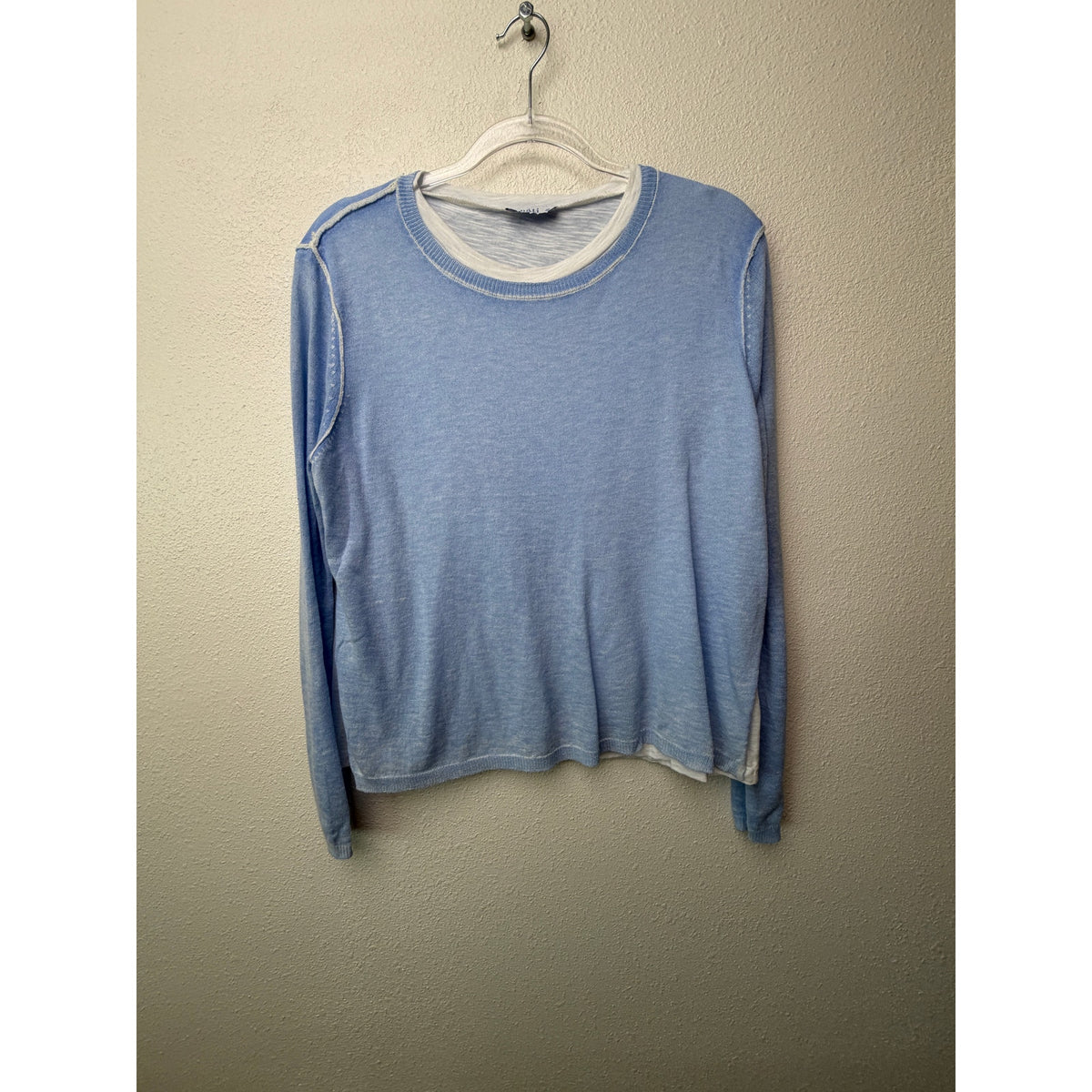 Nati Blue White Layered Knit Sweater Women M