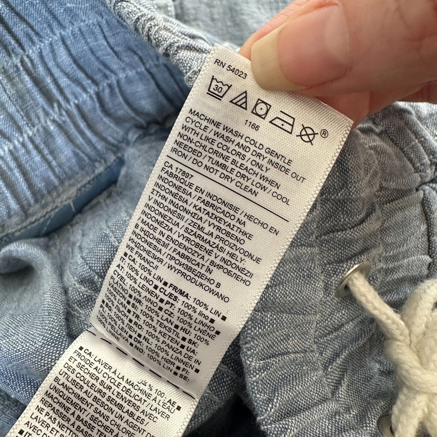 Athleta Chambray Blue Cabo Casual Linen Jogger Pant Tie Waist Front Zip 4