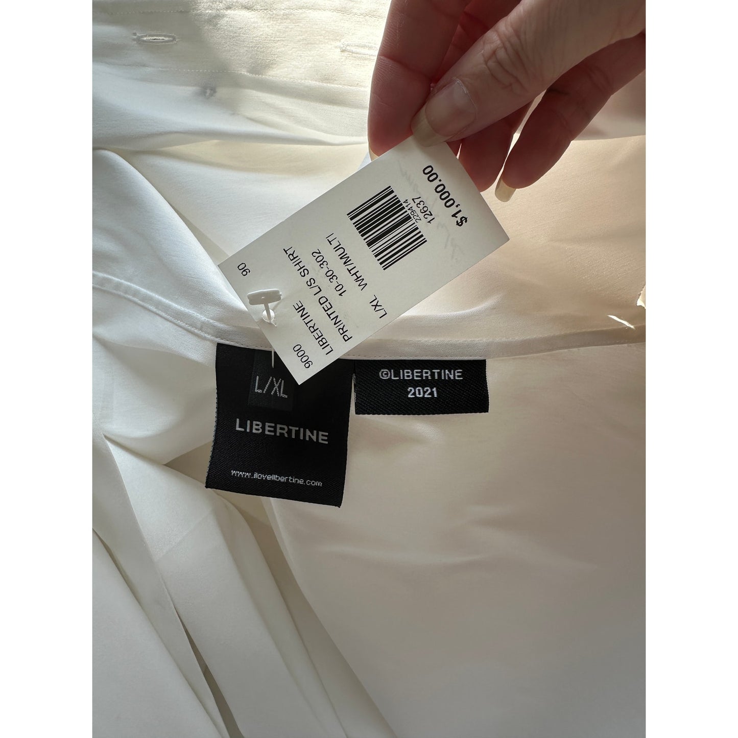 NWT Libertine Silk Screen Melange Deconstructed Mandarin Button Shirt L / XL