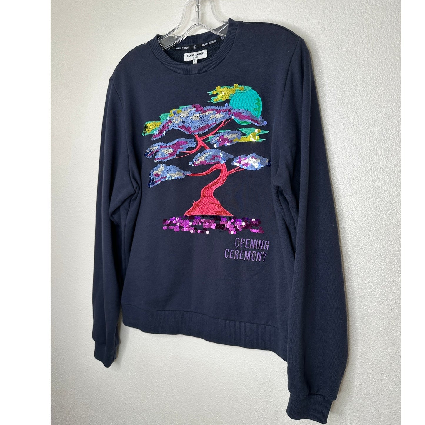 Opening Ceremony Navy Bonsai Multicolored Embroidered Long Sleeve Sweatshirt M