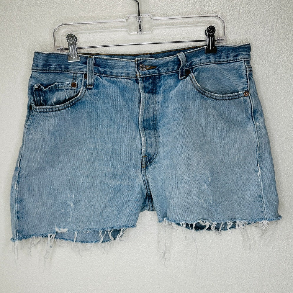 Levis 501 Light Blue Wash Button Fly Cutoff Refurbished Jean Shorts 36