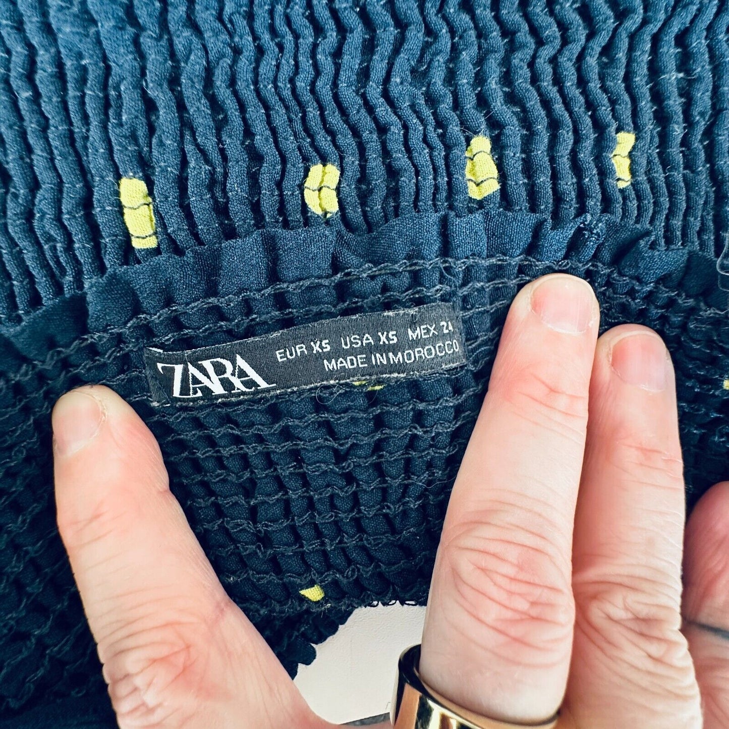 Zara Navy & Yellow Polka Dot Smocked Tube Top XS