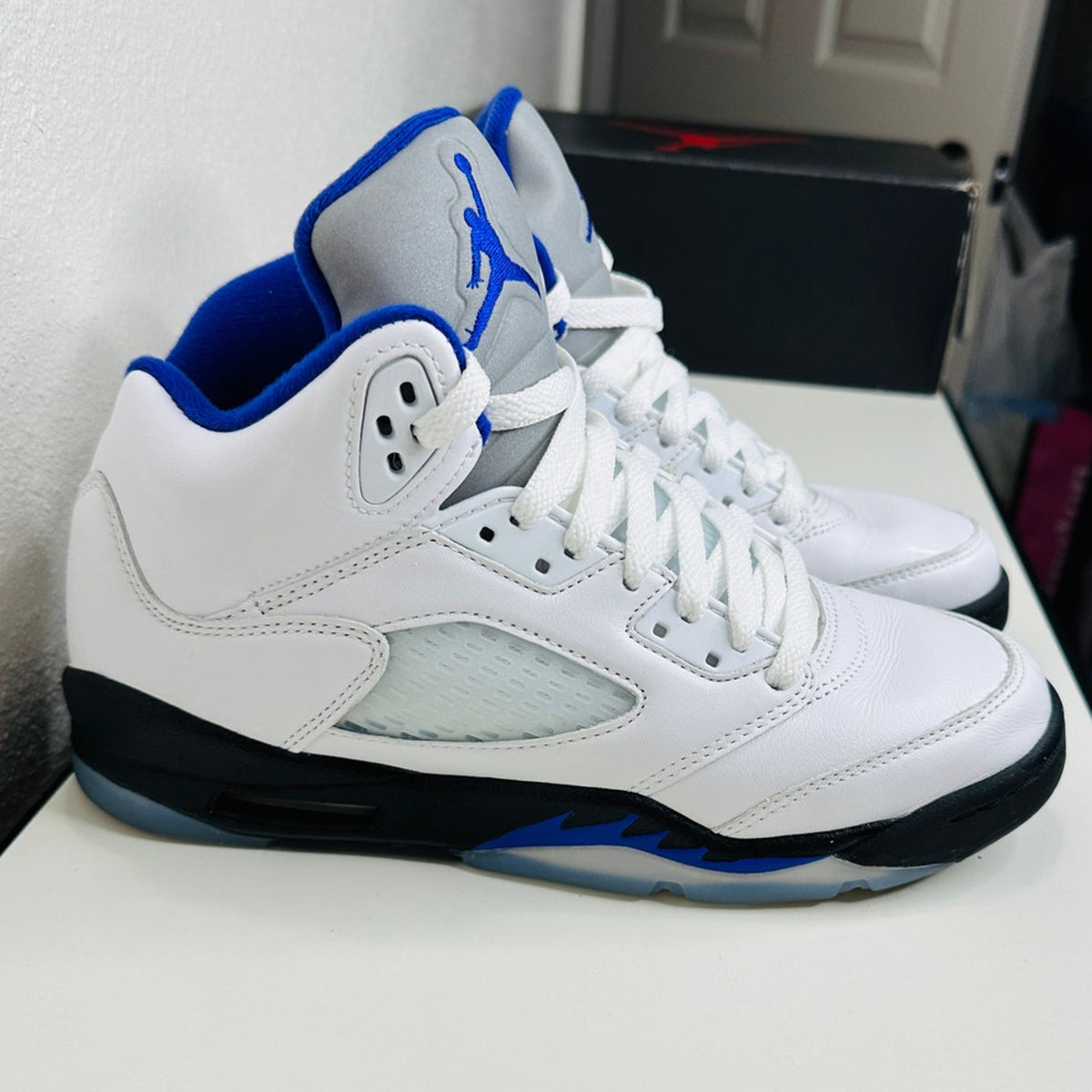 Nike Air Jordan 5 Retro (GS) White Dark Concord Black Sneaker Shoe 6.5