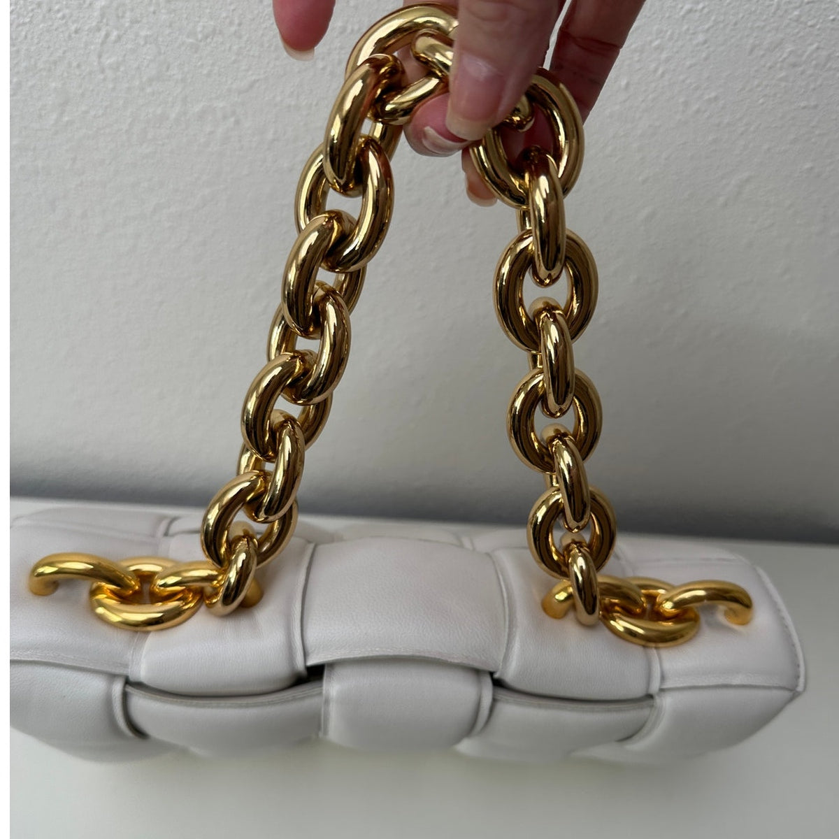 Bottega Veneta Chain Cassette Padded Lambskin Off White Gold Chain Bag