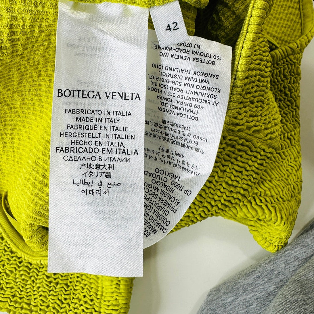 Bottega Veneta Chartreuse Seersucker Halterneck Bikini Set W/ Bag 42 / 6
