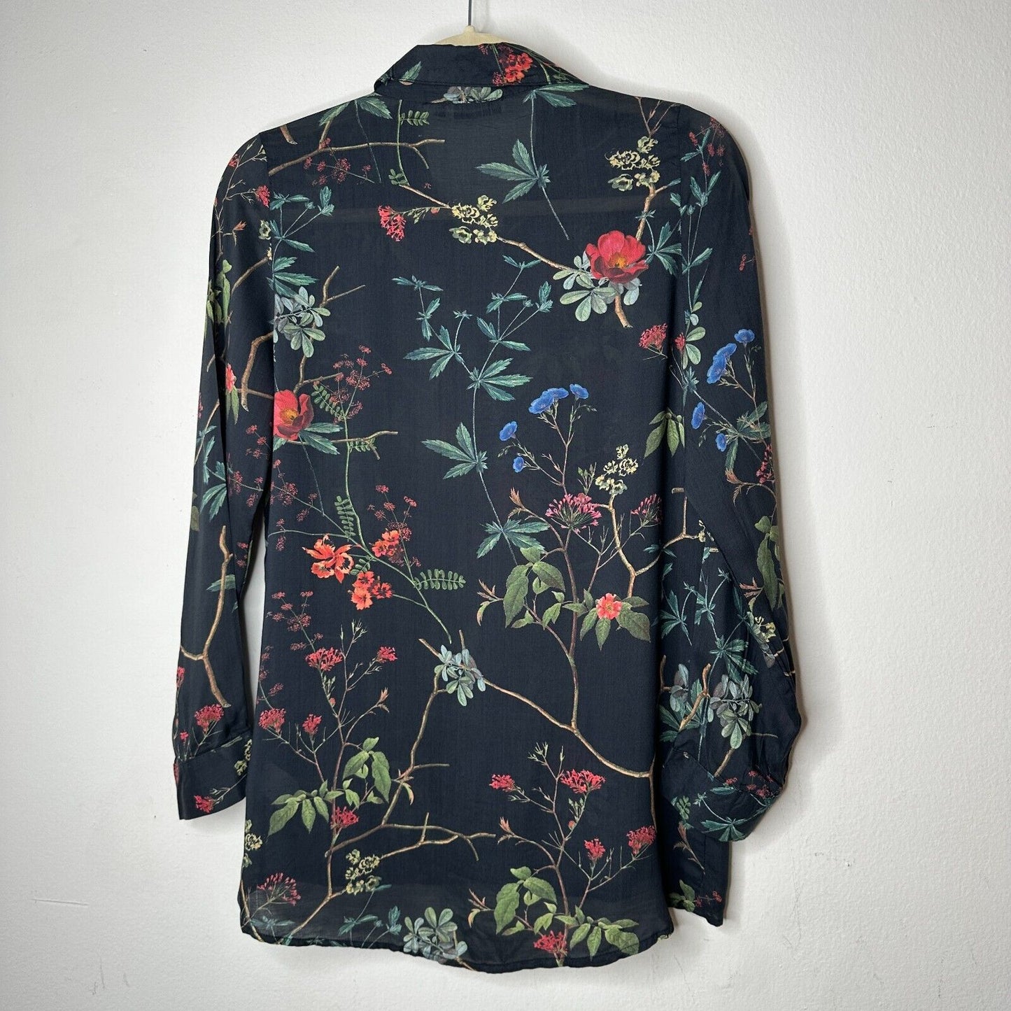H&K Collection Botanical Floral Black Pink Blue Green Button Up Lightweight Top