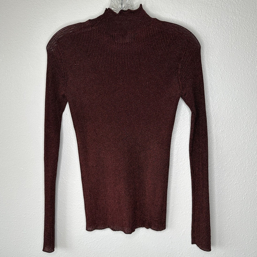 NWT With Black Victoria Metallic Bronze Pullover Ruffle Mock Neck Top S