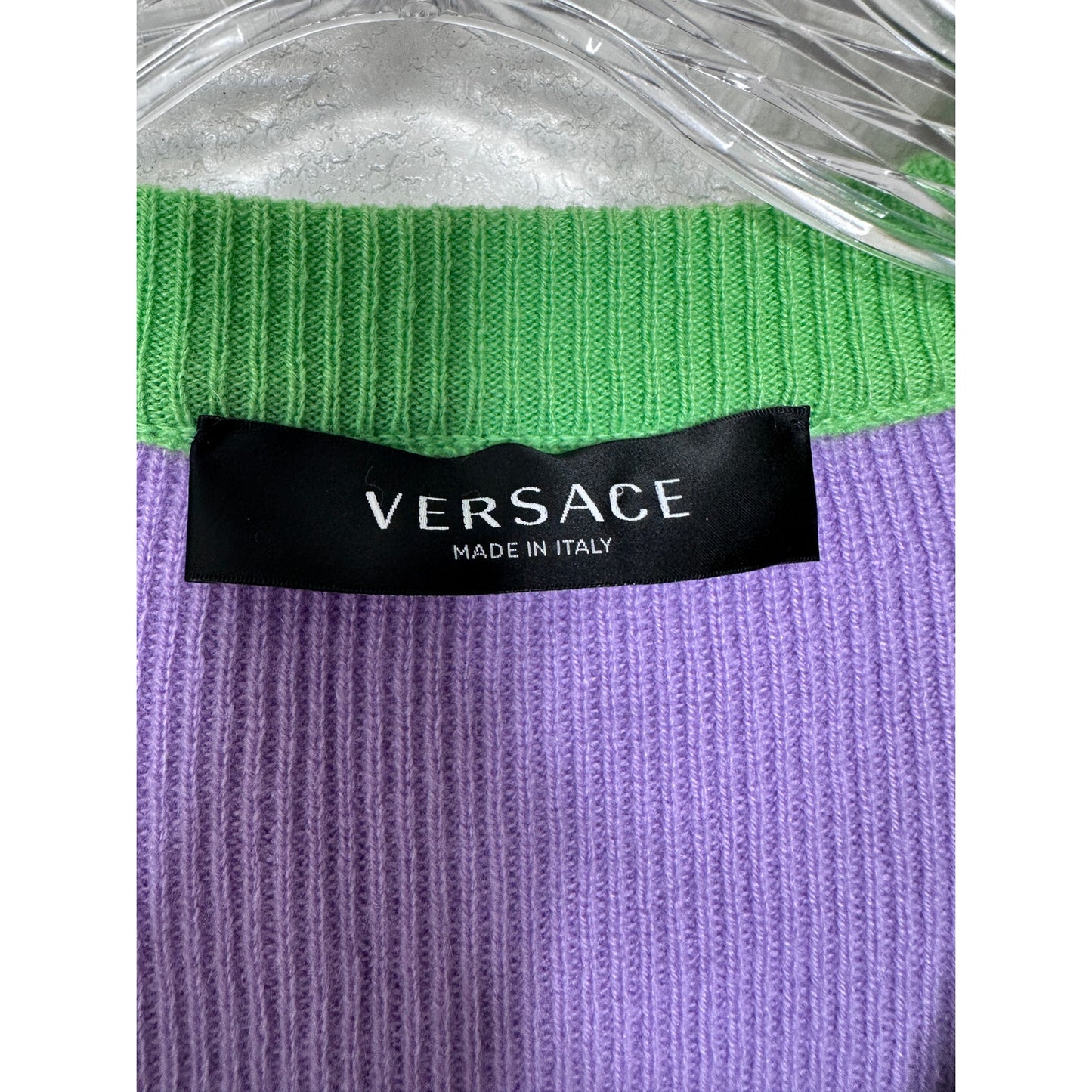 Versace Colorblock Cashmere V-Neck Sweater Purple/Green Women’s S IT38