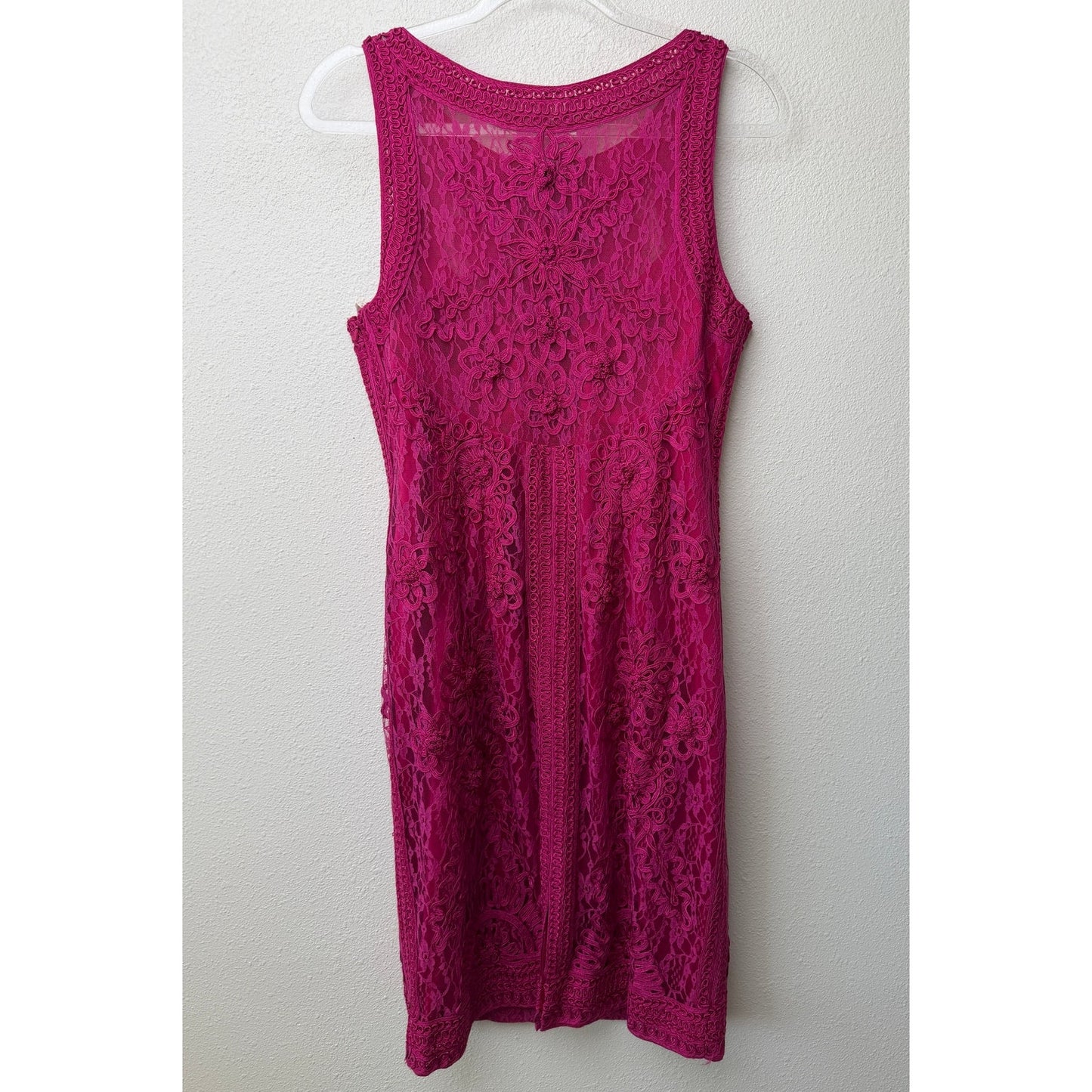 Sue Wong Fuchsia Lace Cocktail Dress Sleeveless High Neck Size 14