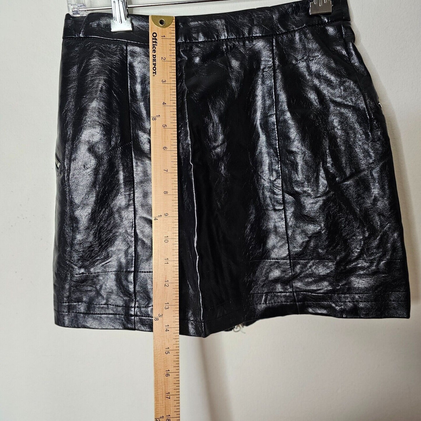 Meshki Black Faux Leather Mini Slant Silver Front Zip Diagonal Zip Pocket XS