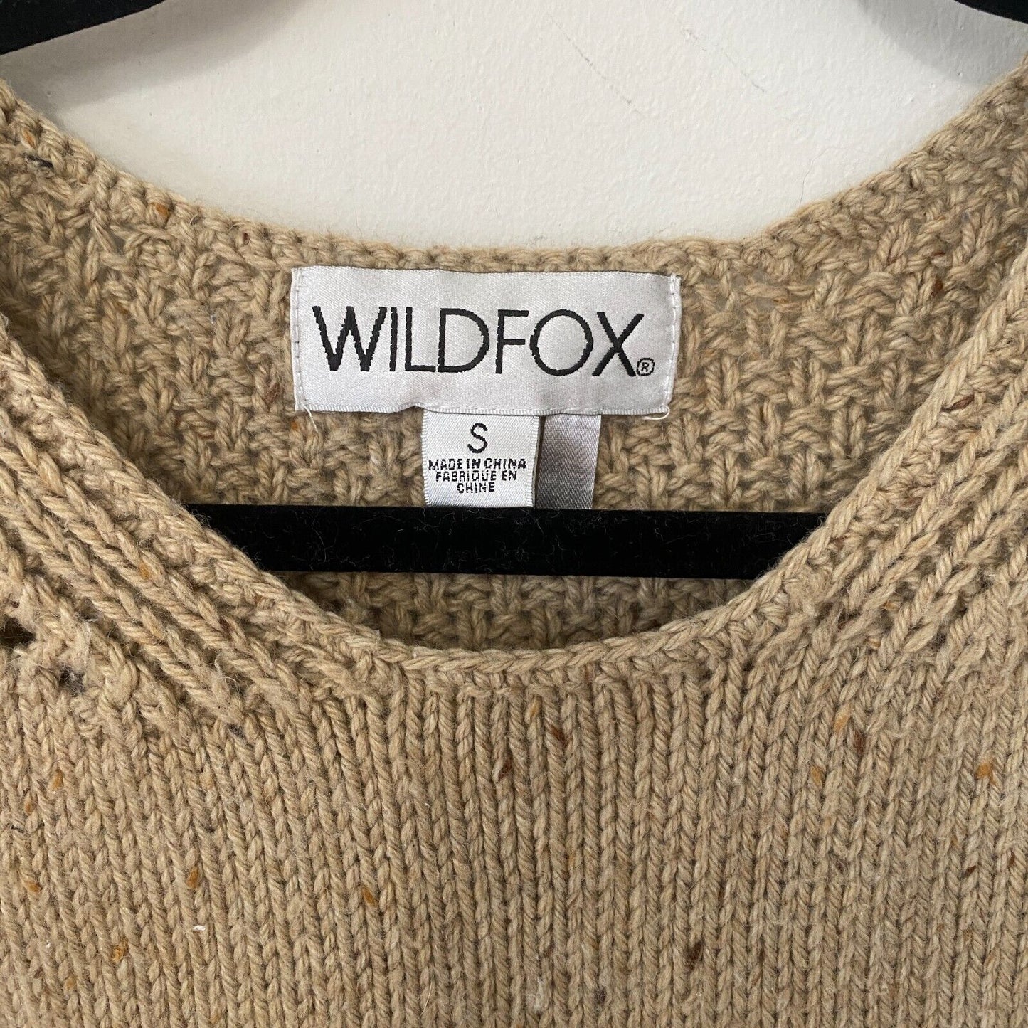 Wildfox Weekday Fuzzy Chunky Knit Design Oatmeal Tan Boxy Sweater Jumper S
